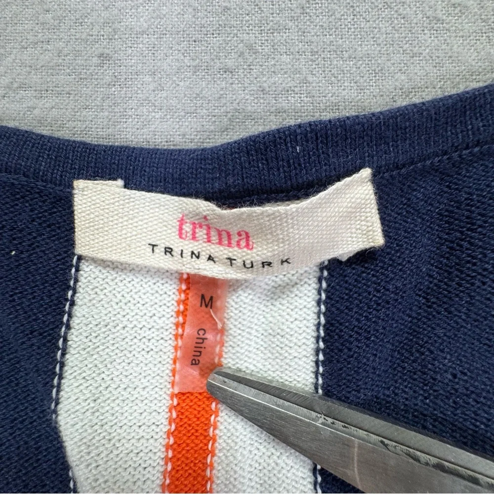 Trina Turk‎ Women Dress Shift Navy Blue Geometric Stripe Medium